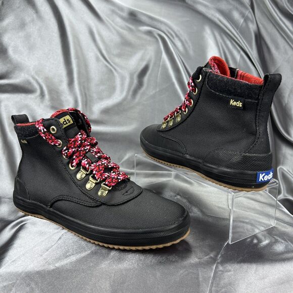 Keds Scout II Bootie Women's 6 Winter Ankle Rain Shoe Red Plaid Wool Blend Black - Picture 1 of 15